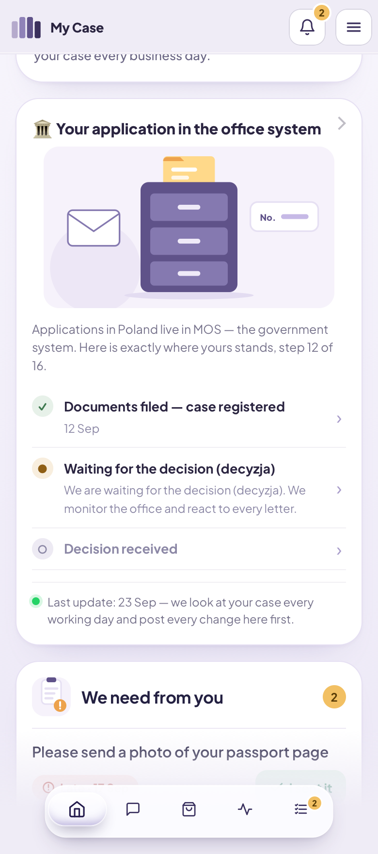 The portal showing the application inside the Polish government MOS system